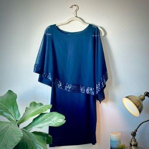 Assymetrical Cocktail Bodycon Dress With Chiffon Sequin Overlay